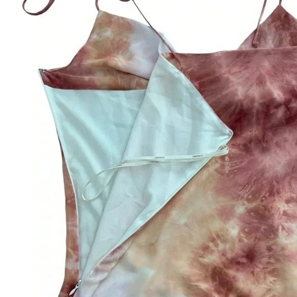 FOREVER 21 Mauve Pink Tie-Dye Cowl Neck 90s Mini Dress Smal Tie Spaghetti Straps - Picture 4 of 9